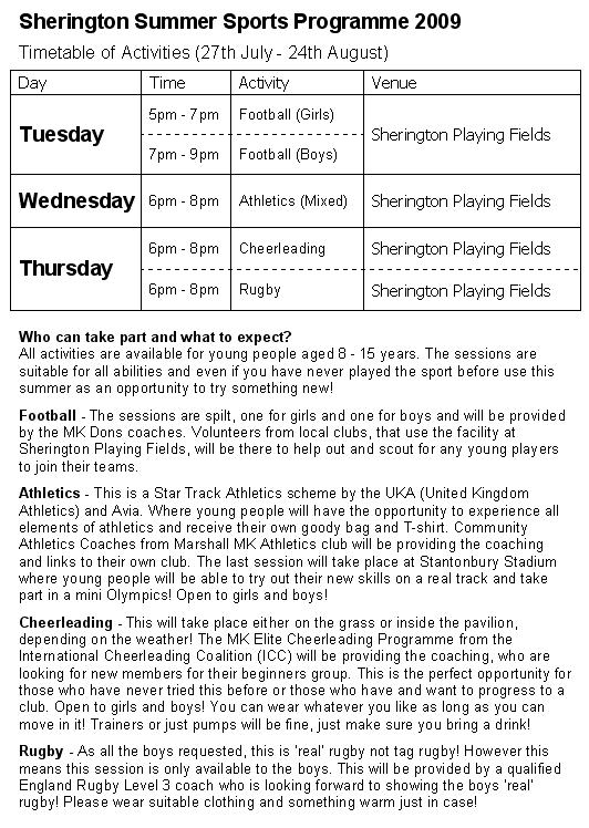 Sherington Summer Sports Programme Page 2