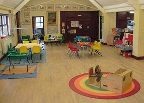 The interior of the Village Hall, set up and ready for the children to arrive - Looking towards the Committee Room