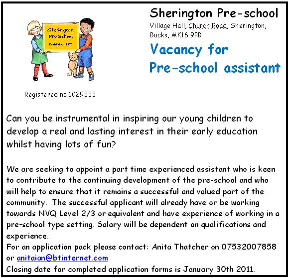 Job Vacancy for a Pre-school Assistant