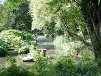 The attractive moated gardens of the Manor House